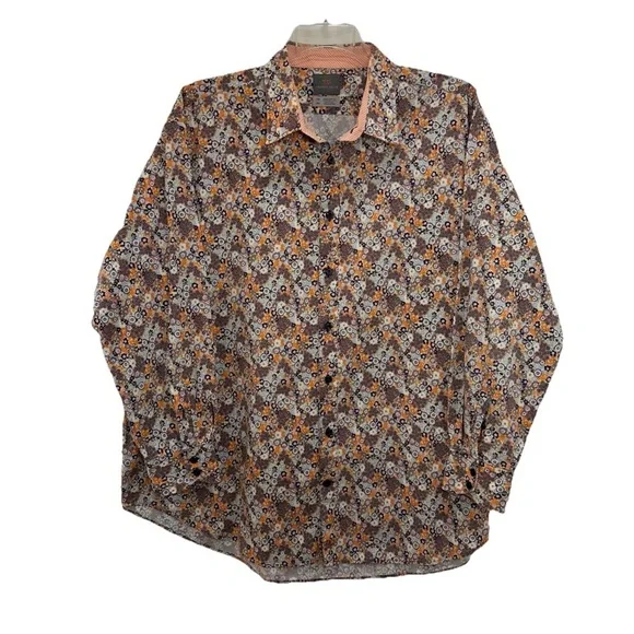 Thomas Dean Multicolored Floral Dress Shirt Mens 2XB Big Flip Cuff Long Sleeve - Picture 1 of 7